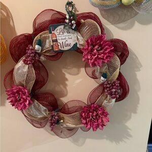 Festive Burgundy and Gold Wine Wreath